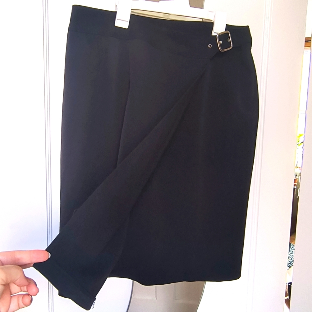 Briggs New York Black Wrap Skirt with Buckle Detail